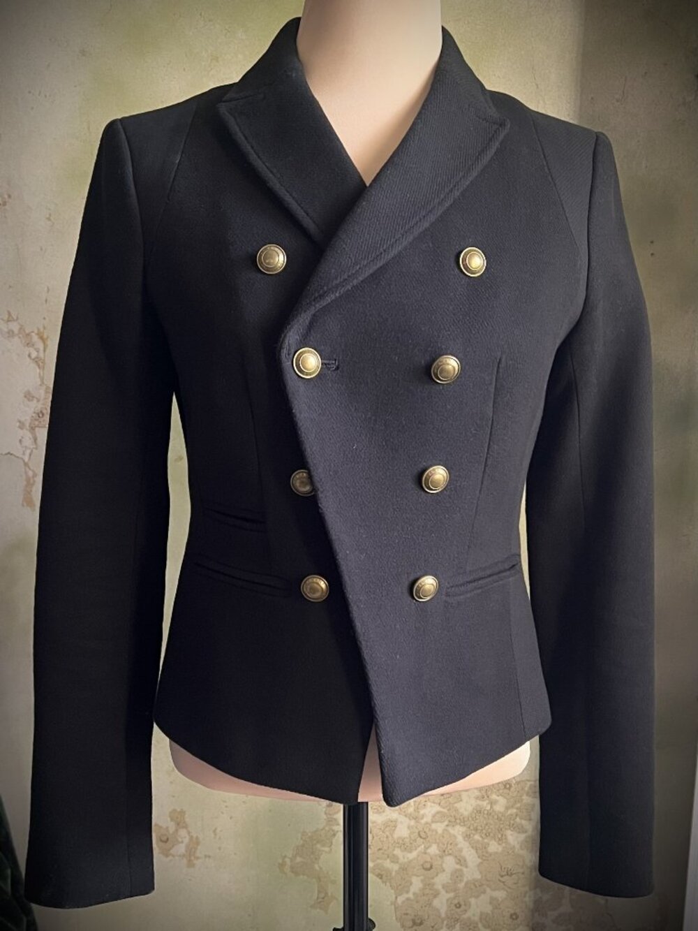 Banana Republic Navy Military Blazer Gold Buttons Size 2